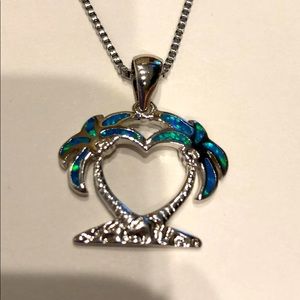 Blue opal palm tree necklace